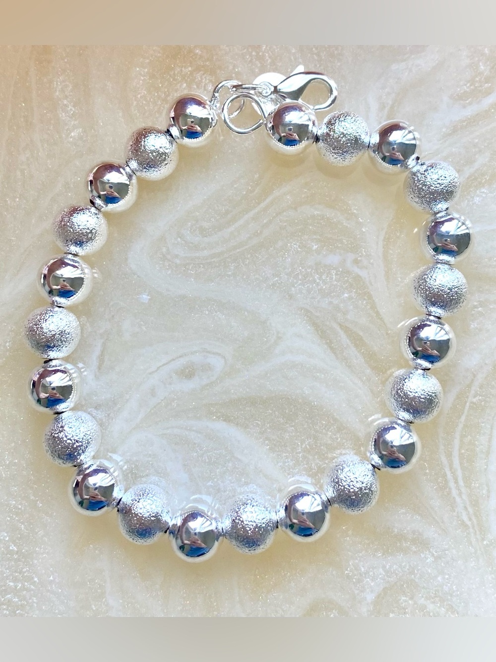Silver Beaded Bracelet - Polished & Textured Silver